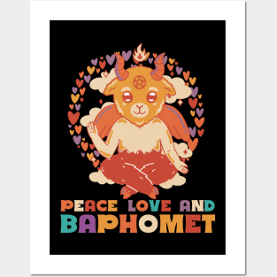 Peace love and Baphomet - Cute Retro Style Baphomet Posters and Art